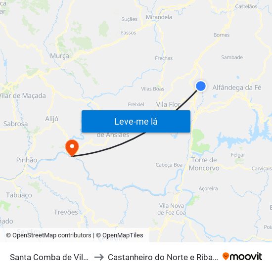 Santa Comba de Vilariça to Castanheiro do Norte e Ribalonga map