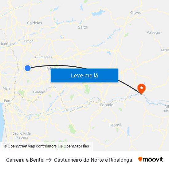 Carreira e Bente to Castanheiro do Norte e Ribalonga map