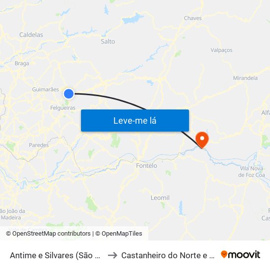 Antime e Silvares (São Clemente) to Castanheiro do Norte e Ribalonga map