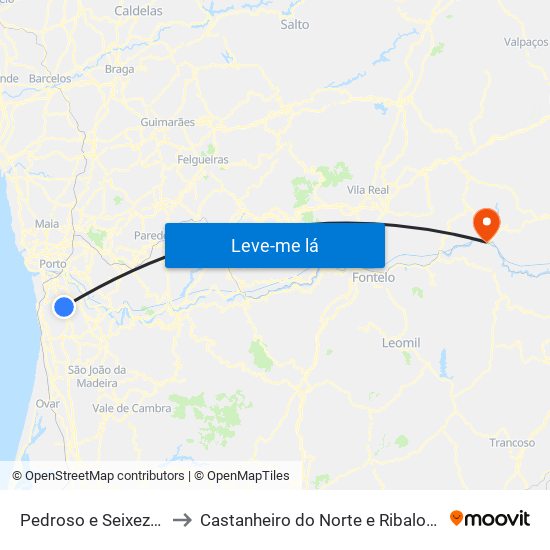 Pedroso e Seixezelo to Castanheiro do Norte e Ribalonga map