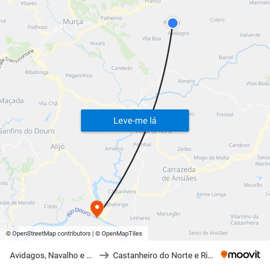 Avidagos, Navalho e Pereira to Castanheiro do Norte e Ribalonga map