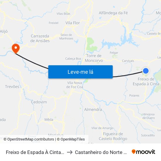 Freixo de Espada À Cinta e Mazouco to Castanheiro do Norte e Ribalonga map