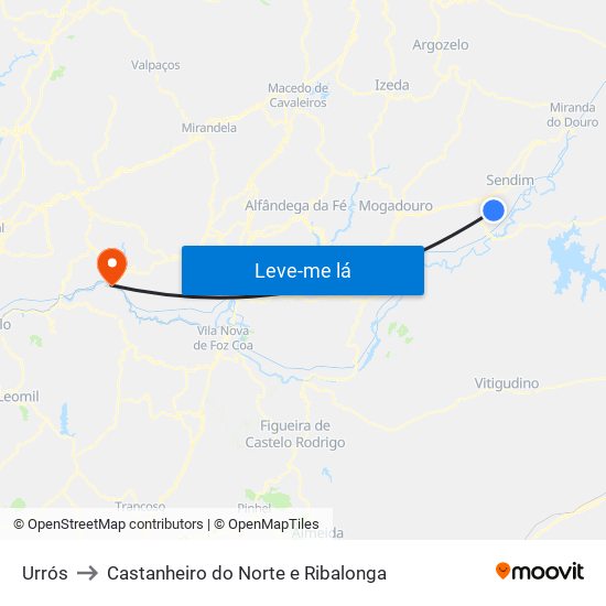 Urrós to Castanheiro do Norte e Ribalonga map