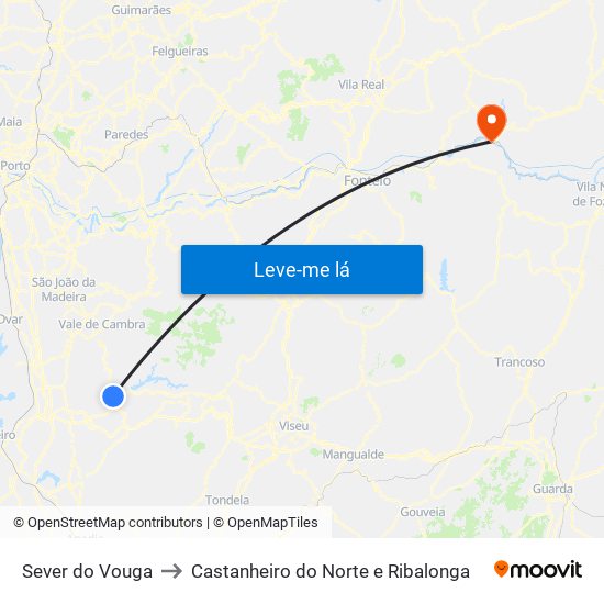 Sever do Vouga to Castanheiro do Norte e Ribalonga map