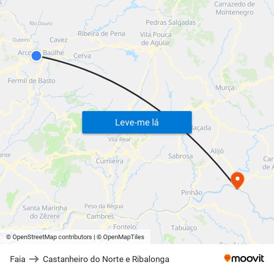 Faia to Castanheiro do Norte e Ribalonga map