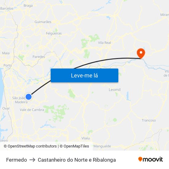 Fermedo to Castanheiro do Norte e Ribalonga map