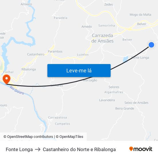 Fonte Longa to Castanheiro do Norte e Ribalonga map