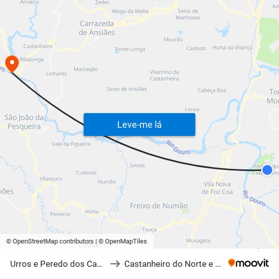 Urros e Peredo dos Castelhanos to Castanheiro do Norte e Ribalonga map
