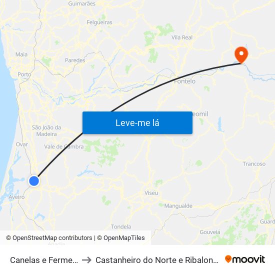 Canelas e Fermelã to Castanheiro do Norte e Ribalonga map