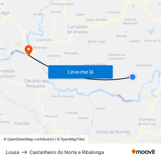 Lousa to Castanheiro do Norte e Ribalonga map