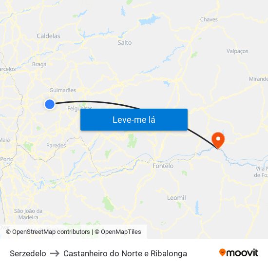 Serzedelo to Castanheiro do Norte e Ribalonga map