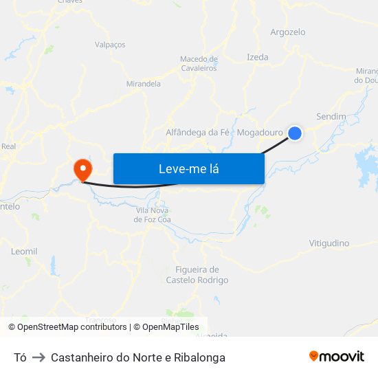 Tó to Castanheiro do Norte e Ribalonga map