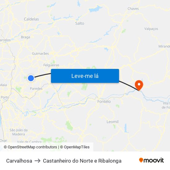 Carvalhosa to Castanheiro do Norte e Ribalonga map