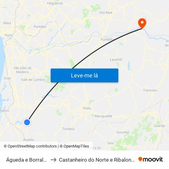 Águeda e Borralha to Castanheiro do Norte e Ribalonga map