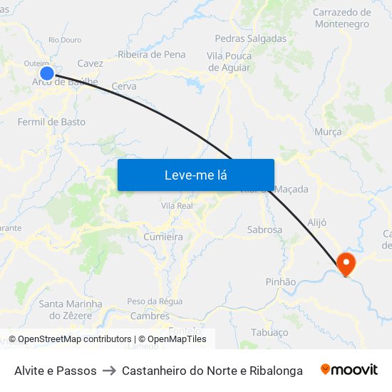 Alvite e Passos to Castanheiro do Norte e Ribalonga map