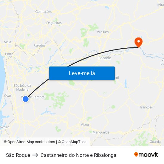 São Roque to Castanheiro do Norte e Ribalonga map