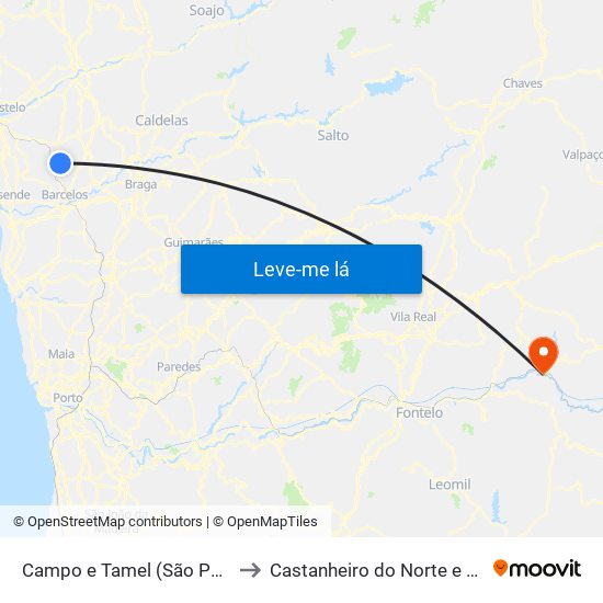 Campo e Tamel (São Pedro Fins) to Castanheiro do Norte e Ribalonga map