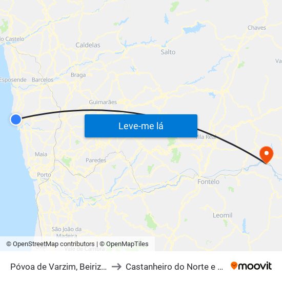 Póvoa de Varzim, Beiriz e Argivai to Castanheiro do Norte e Ribalonga map