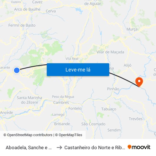 Aboadela, Sanche e Várzea to Castanheiro do Norte e Ribalonga map