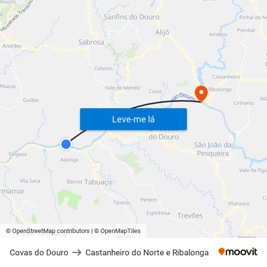 Covas do Douro to Castanheiro do Norte e Ribalonga map