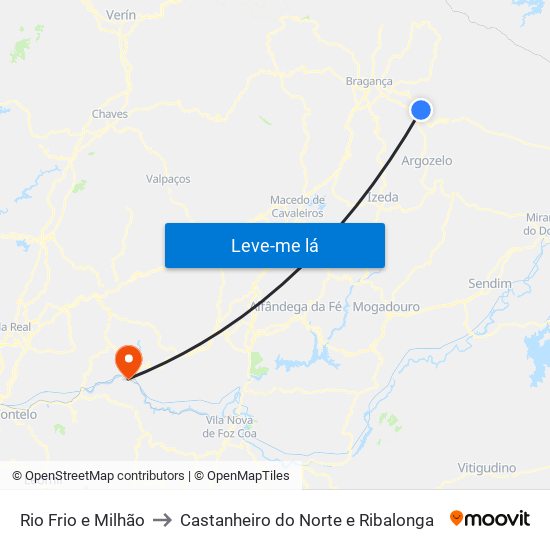 Rio Frio e Milhão to Castanheiro do Norte e Ribalonga map