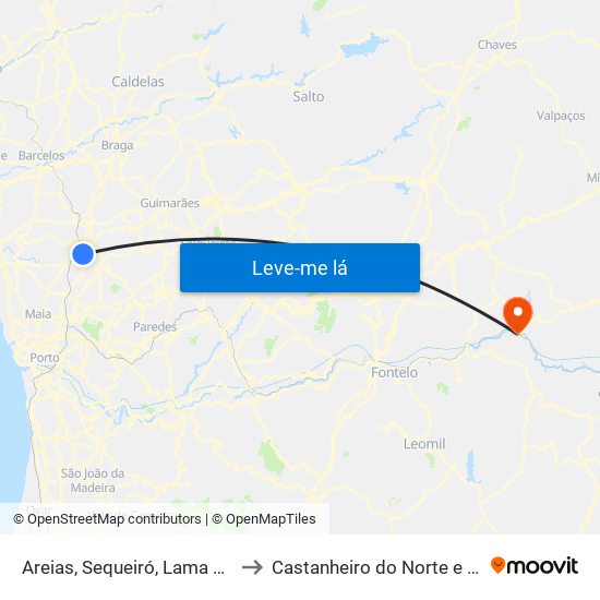 Areias, Sequeiró, Lama e Palmeira to Castanheiro do Norte e Ribalonga map