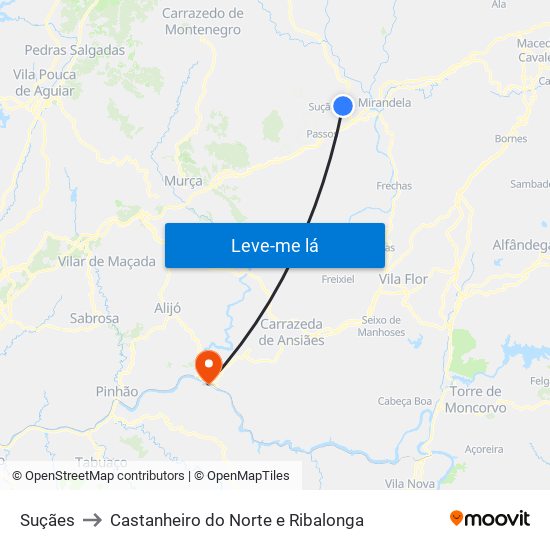 Suçães to Castanheiro do Norte e Ribalonga map