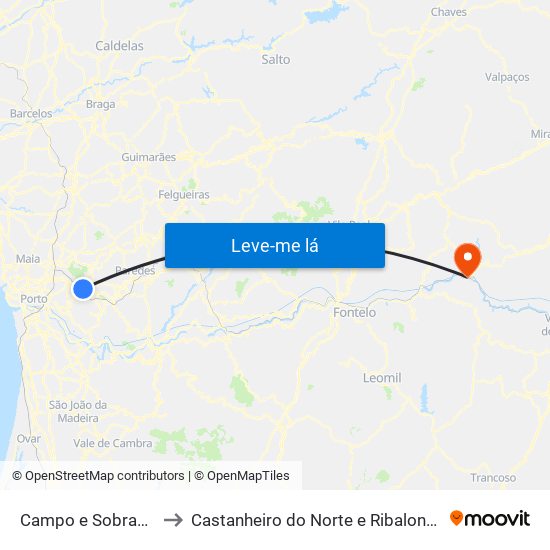 Campo e Sobrado to Castanheiro do Norte e Ribalonga map