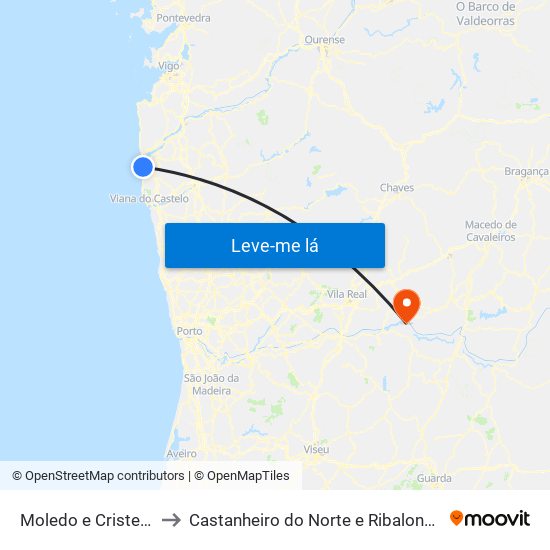Moledo e Cristelo to Castanheiro do Norte e Ribalonga map