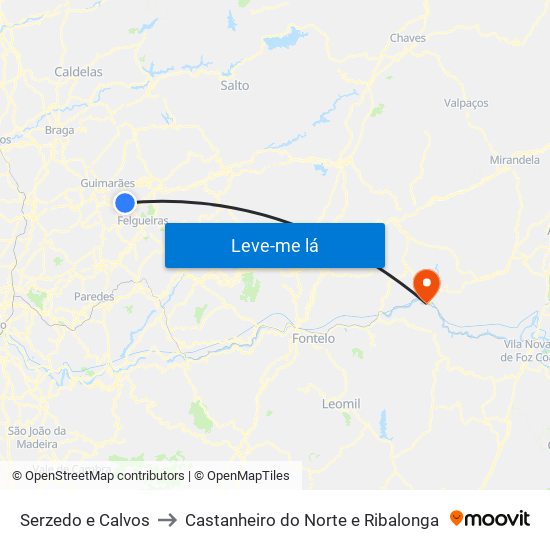 Serzedo e Calvos to Castanheiro do Norte e Ribalonga map