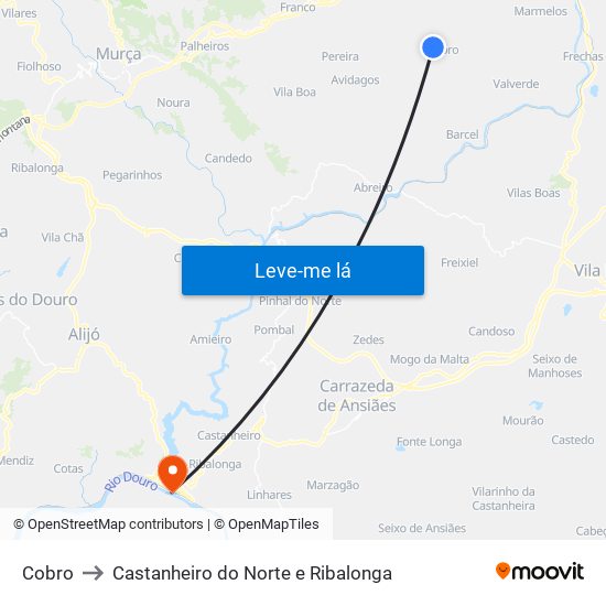 Cobro to Castanheiro do Norte e Ribalonga map