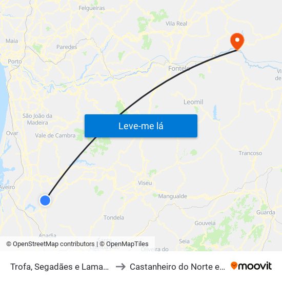 Trofa, Segadães e Lamas do Vouga to Castanheiro do Norte e Ribalonga map