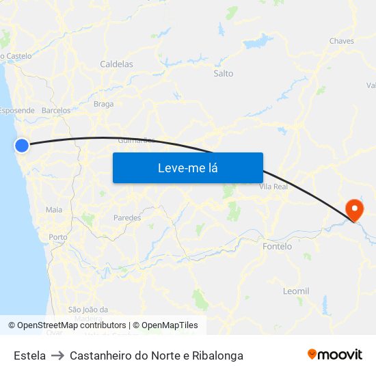 Estela to Castanheiro do Norte e Ribalonga map