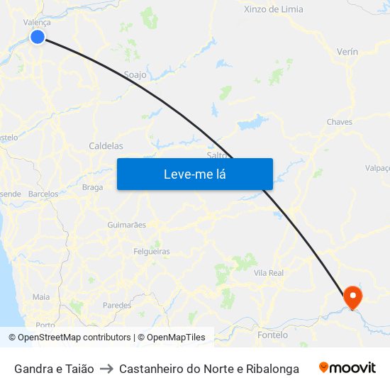 Gandra e Taião to Castanheiro do Norte e Ribalonga map