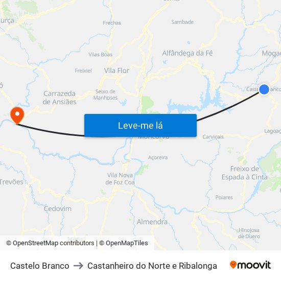 Castelo Branco to Castanheiro do Norte e Ribalonga map