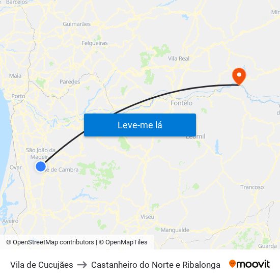 Vila de Cucujães to Castanheiro do Norte e Ribalonga map