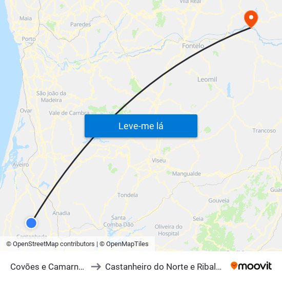 Covões e Camarneira to Castanheiro do Norte e Ribalonga map