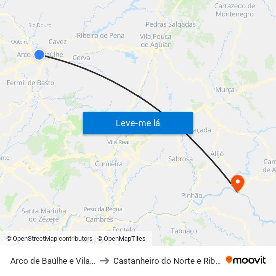 Arco de Baúlhe e Vila Nune to Castanheiro do Norte e Ribalonga map