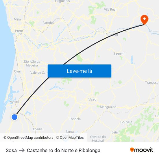 Sosa to Castanheiro do Norte e Ribalonga map