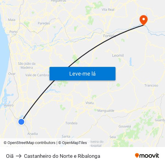 Oiã to Castanheiro do Norte e Ribalonga map