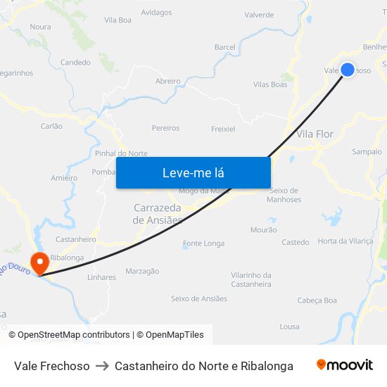 Vale Frechoso to Castanheiro do Norte e Ribalonga map