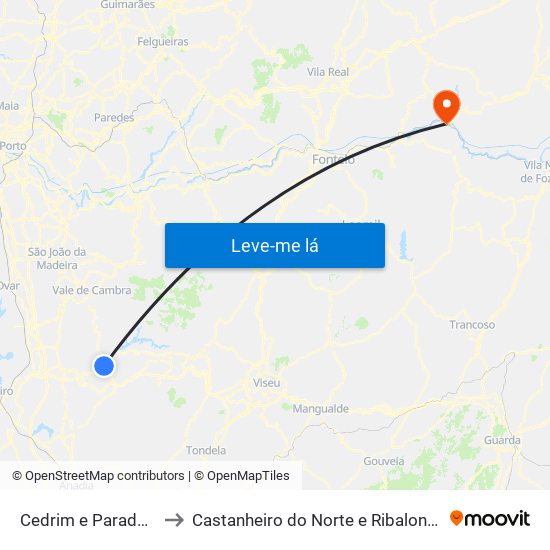 Cedrim e Paradela to Castanheiro do Norte e Ribalonga map