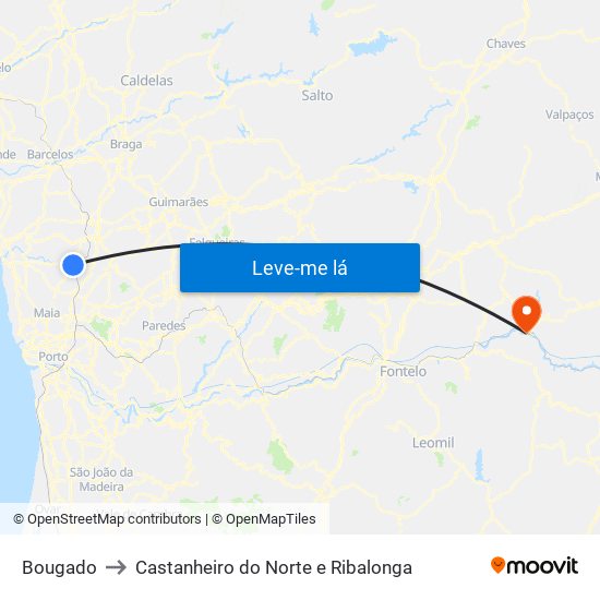 Bougado to Castanheiro do Norte e Ribalonga map