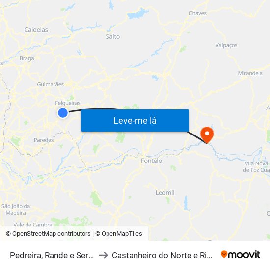 Pedreira, Rande e Sernande to Castanheiro do Norte e Ribalonga map