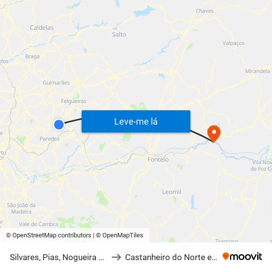 Silvares, Pias, Nogueira e Alvarenga to Castanheiro do Norte e Ribalonga map