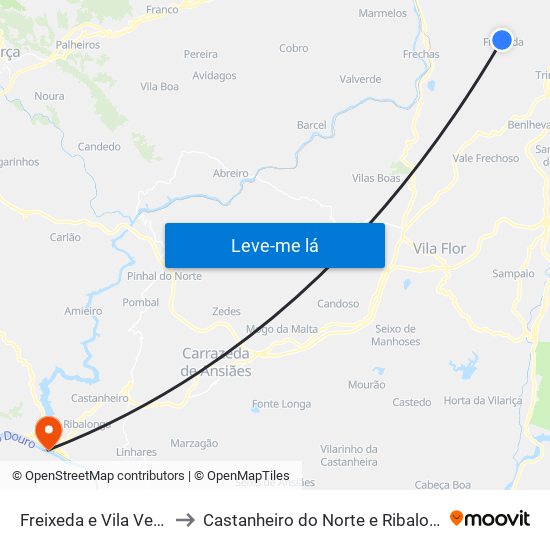 Freixeda e Vila Verde to Castanheiro do Norte e Ribalonga map