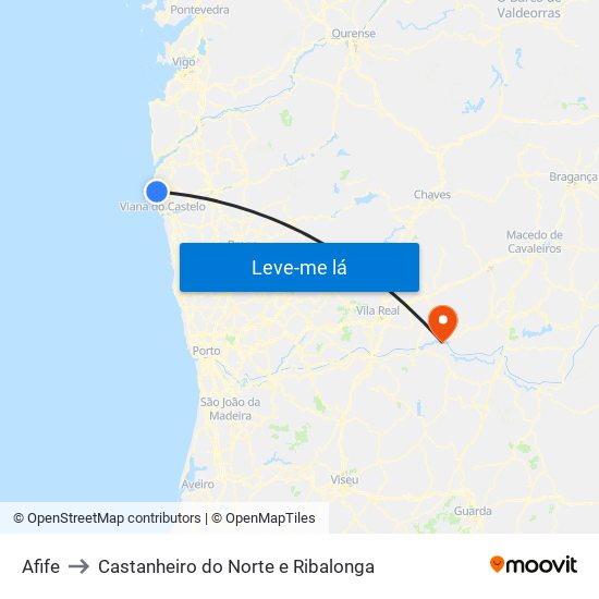 Afife to Castanheiro do Norte e Ribalonga map