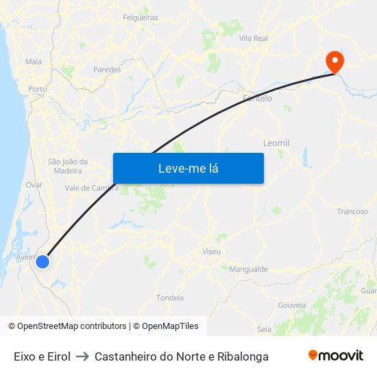 Eixo e Eirol to Castanheiro do Norte e Ribalonga map