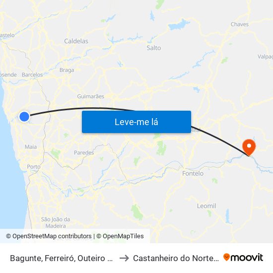 Bagunte, Ferreiró, Outeiro Maior e Parada to Castanheiro do Norte e Ribalonga map