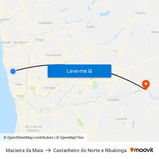 Macieira da Maia to Castanheiro do Norte e Ribalonga map